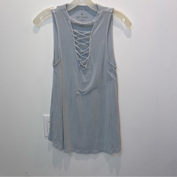 American Eagle Outfitters Tops - American Eagle Outfitters Light Blue Lace-Up Tank Top